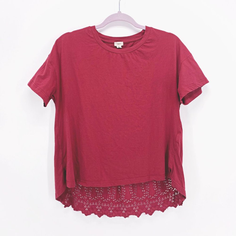 Tiny Embroidered Eyelet Top in Red